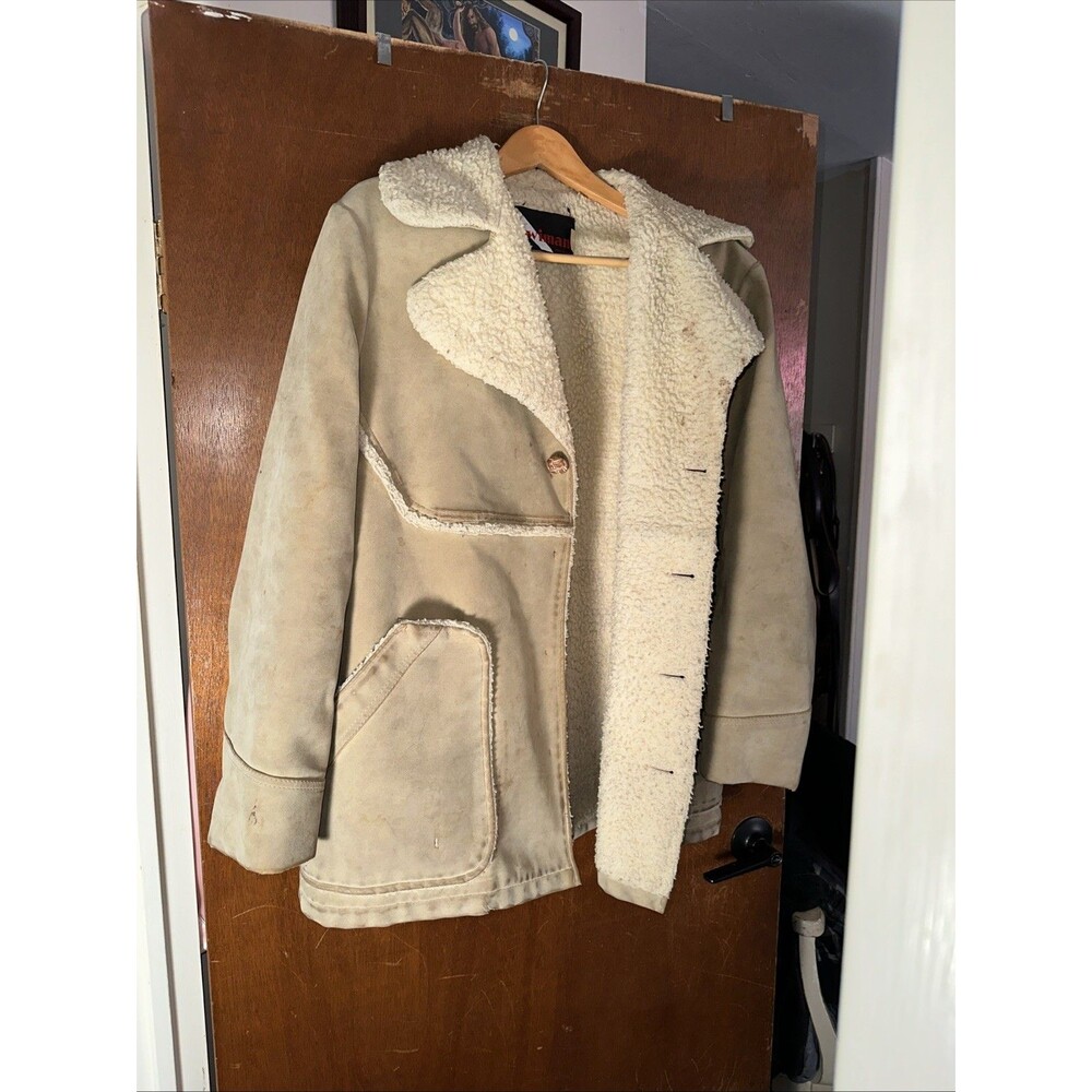 Vintage WIMAN Ranchers Coat Mens L Jacket  Suede Poly Sherpa  See Description